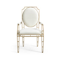 Front view of stylish openwork steel dining chair.