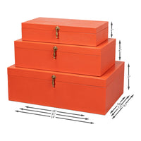Orange Leather Nesting Boxes with Brass Tassels, Set of 3