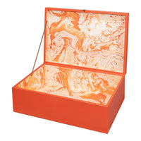 Orange Leather Nesting Boxes with Brass Tassels, Set of 3