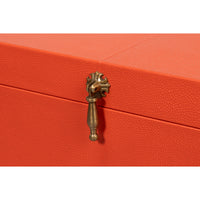 Orange Leather Nesting Boxes with Brass Tassels, Set of 3