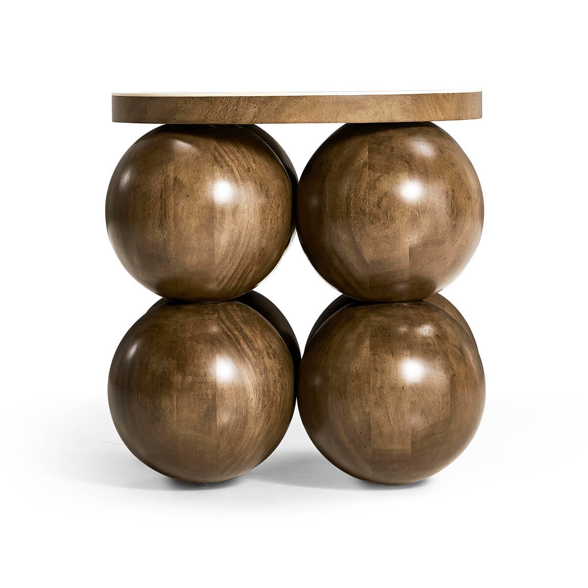 Side view of orbital accent table with spherical bases.