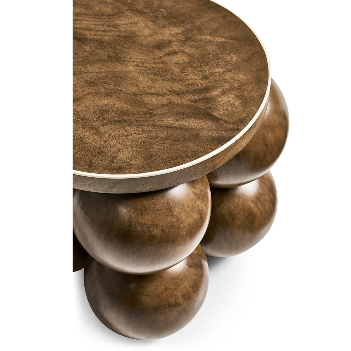 Top view of round accent table surface and base.