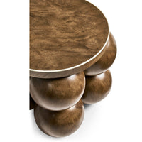 Top view of round accent table surface and base.