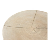 Top view of aged oak accent table surface rings.