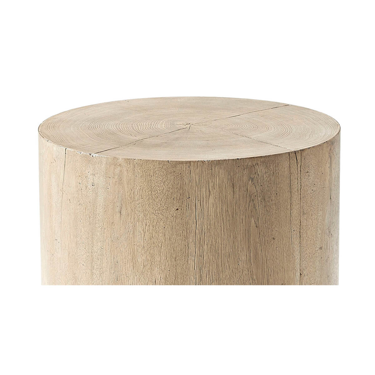 Front view highlighting the organic texture of oak table.