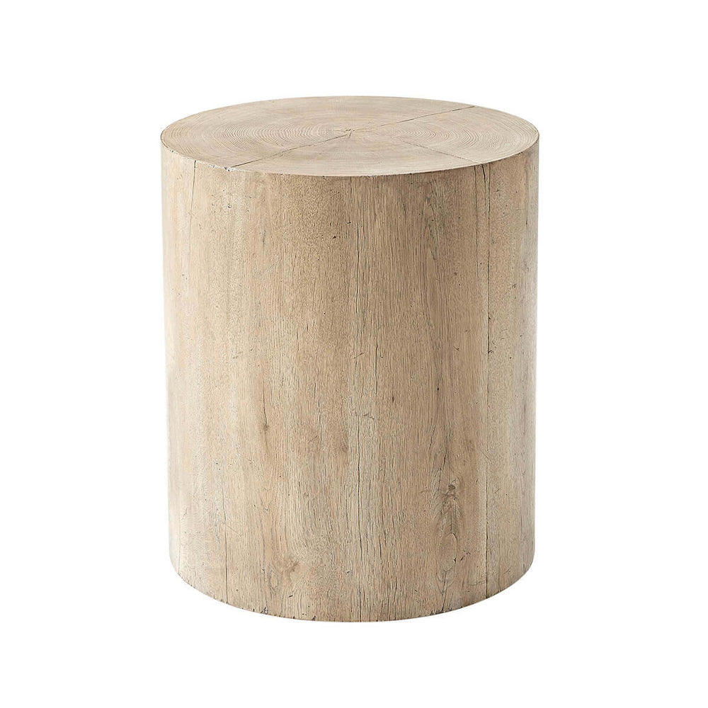 Natural oak accent table, full view from the side.