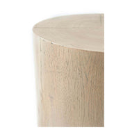 Close-up of organic oak accent table edge detail.