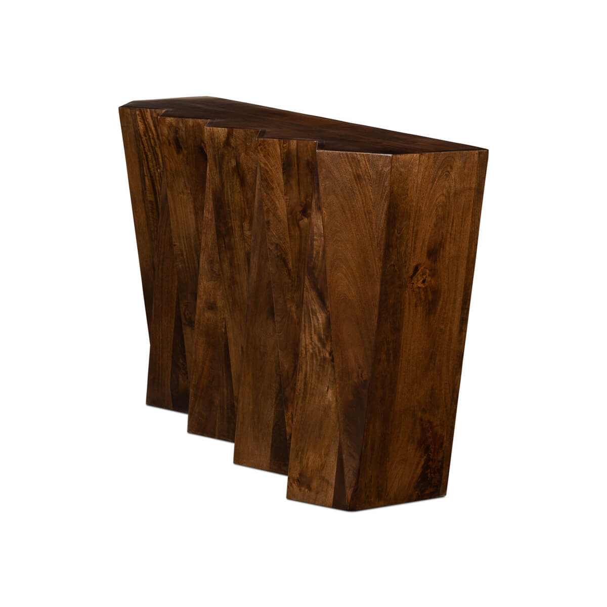 Side angle showing the depth and design of console table.