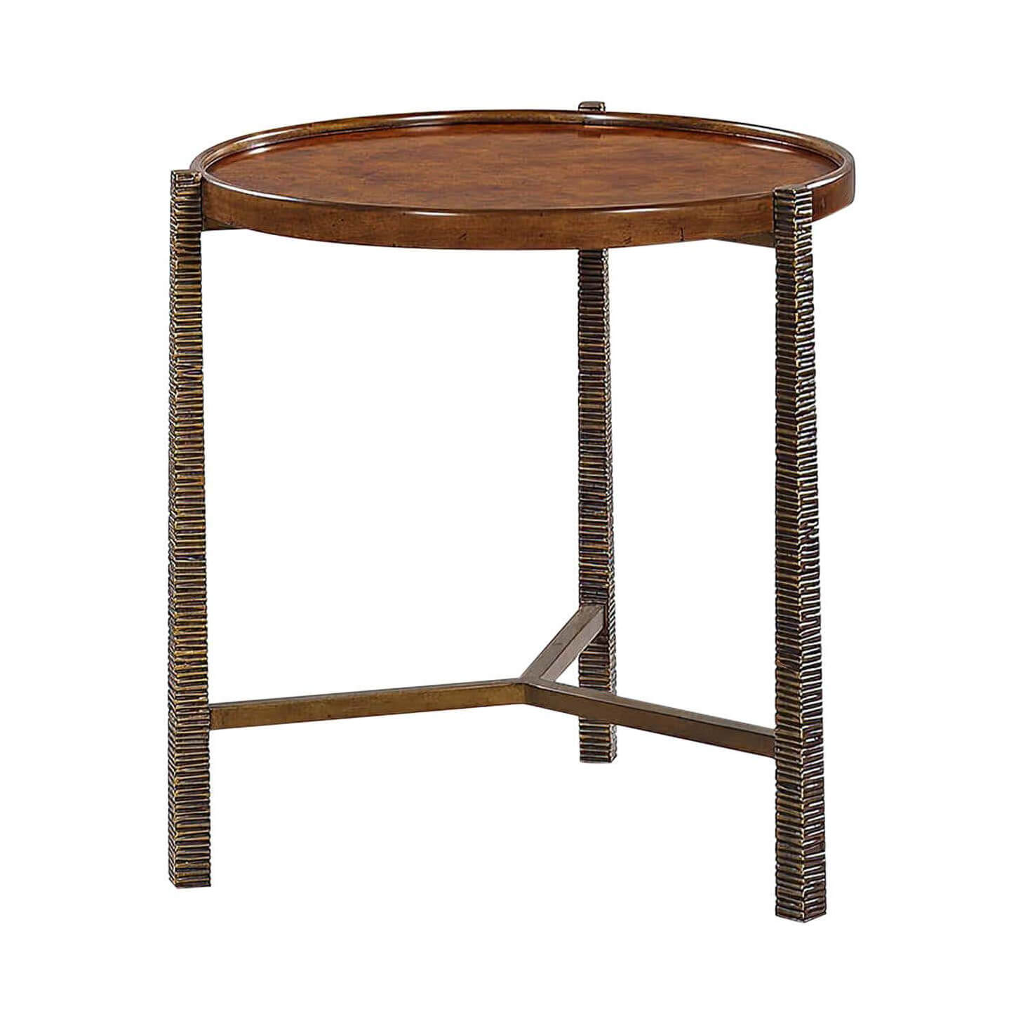 Organic modern burl top side table full view.