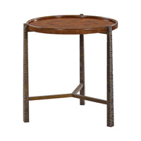 Organic modern burl top side table full view.