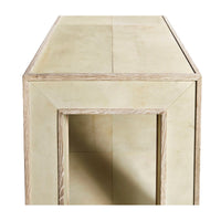 Narrow side view of organic modern console table.