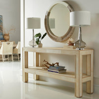 Styled room with organic modern console table.