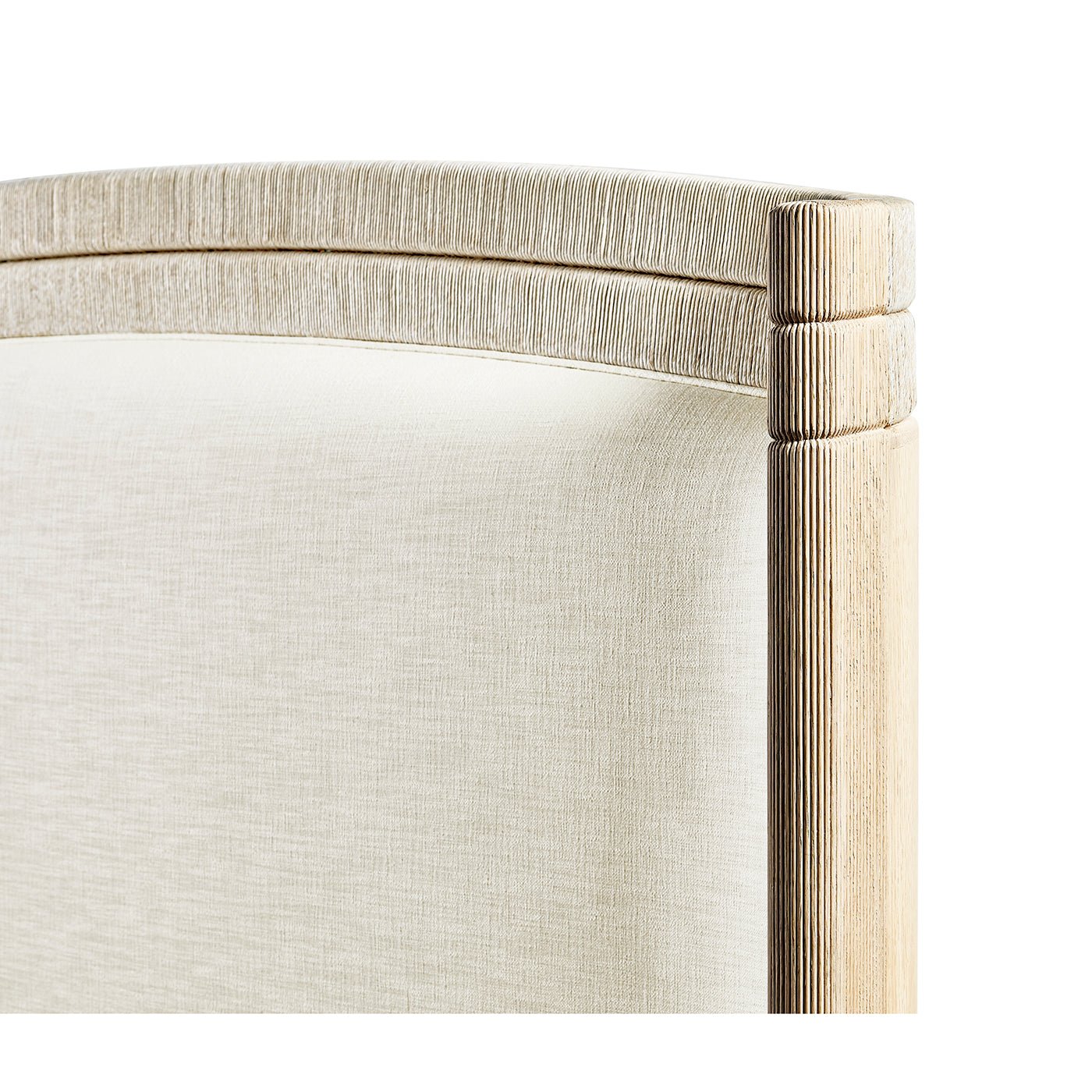 Corner detail of Danish cord king bed headboard.