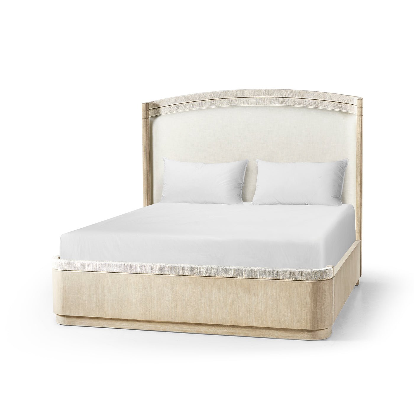 Organic modern Danish cord king bed, front view.