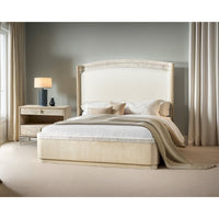 Danish cord king bed in room setting, side table.