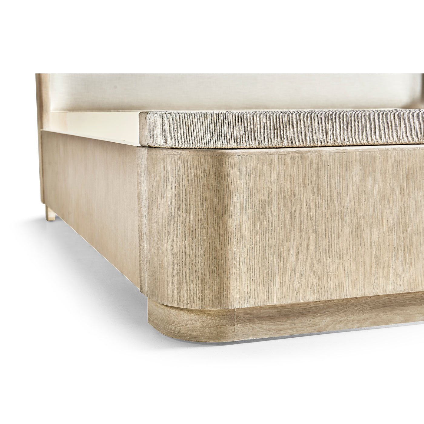 Corner finish of organic Danish cord bed base.