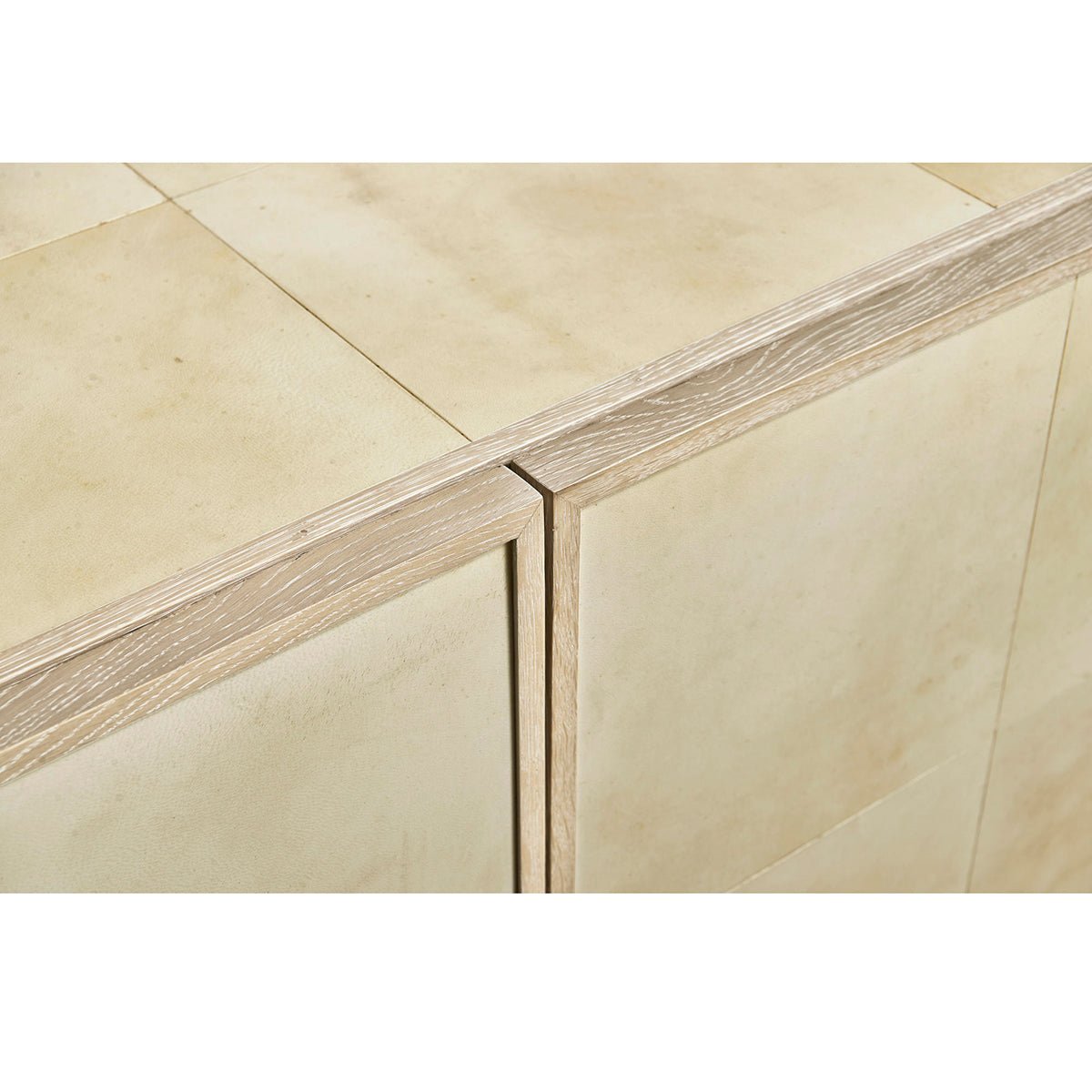 Detailed view of entertainment console corner finish.