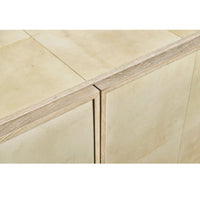 Detailed view of entertainment console corner finish.