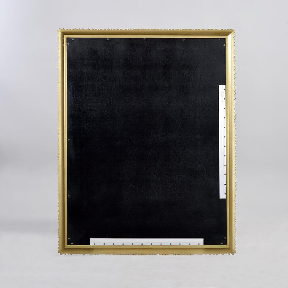 Rear view of gilt mirror with mounting details.