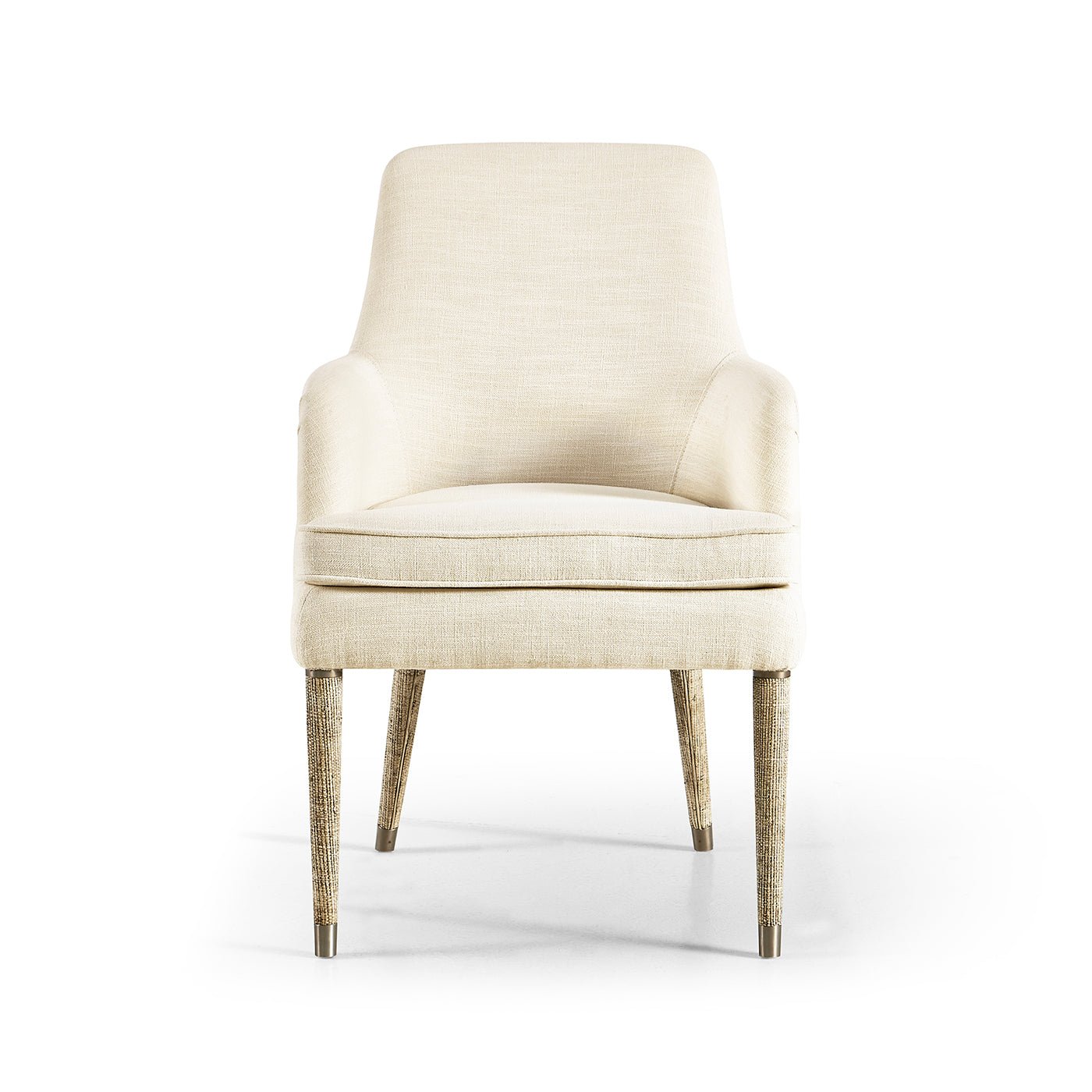 Cream linen armchair, direct front view.