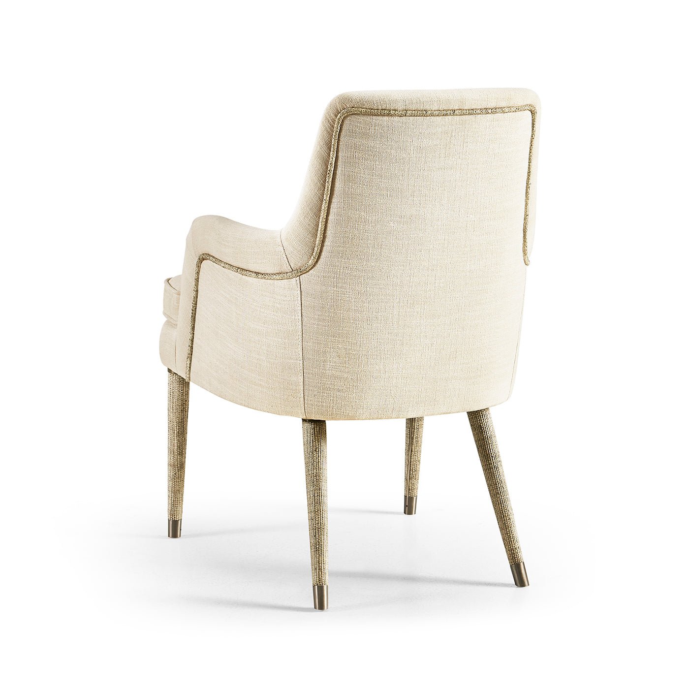 Cream linen armchair, rear view, fabric detail.