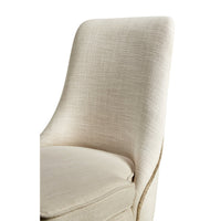 Close-up of chair's textured beige upholstery.