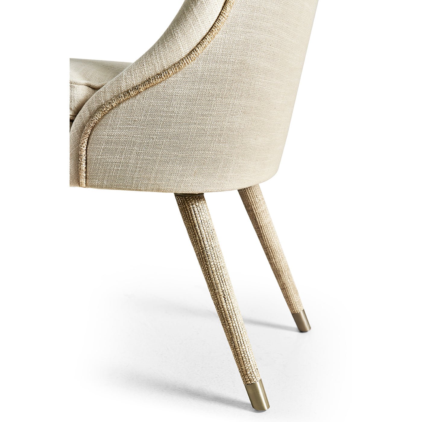 Side chair legs with intricate woven texture.