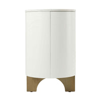 Side view of media cabinet highlighting rounded edges.
