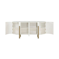 Inside view of modern media cabinet with shelves.