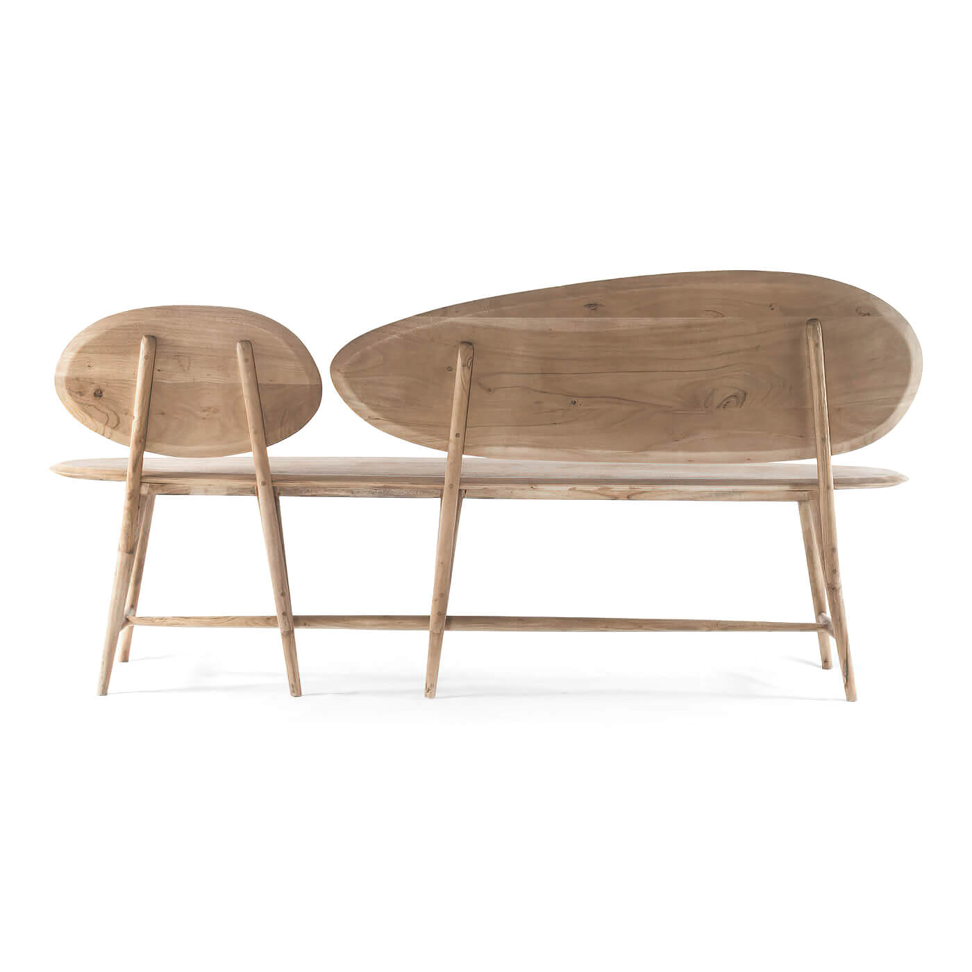 Rear view of organic modern natural wood bench.