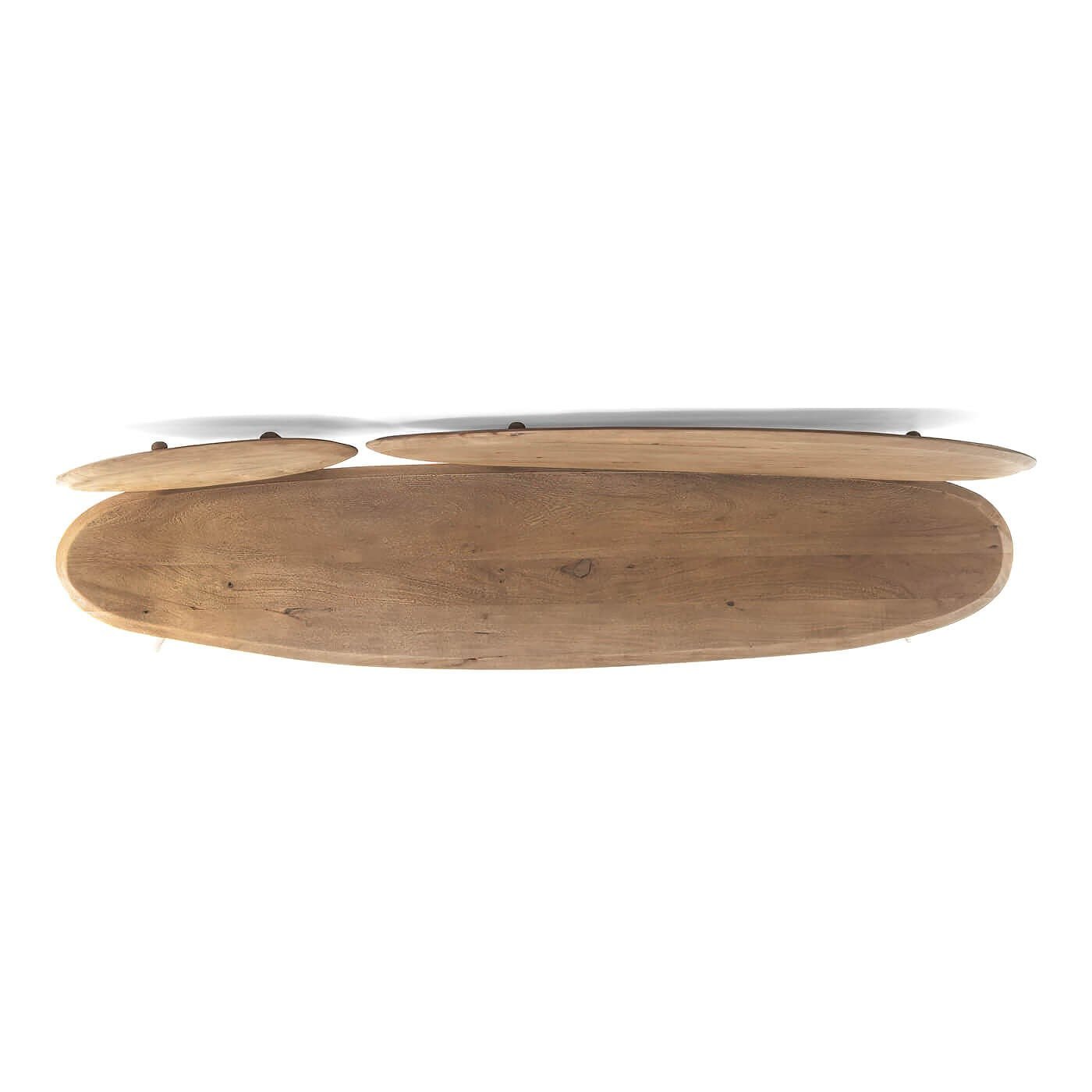 Top view of entire organic modern natural wood bench.