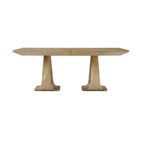 Side view oak extending dining table, minimalist design.