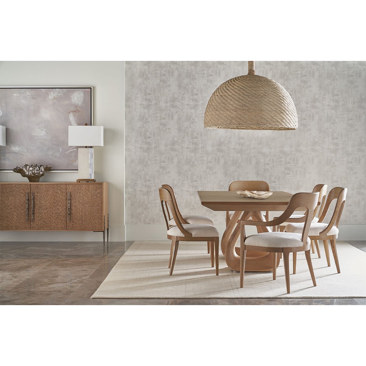 Dining room with oak extending table and chairs.