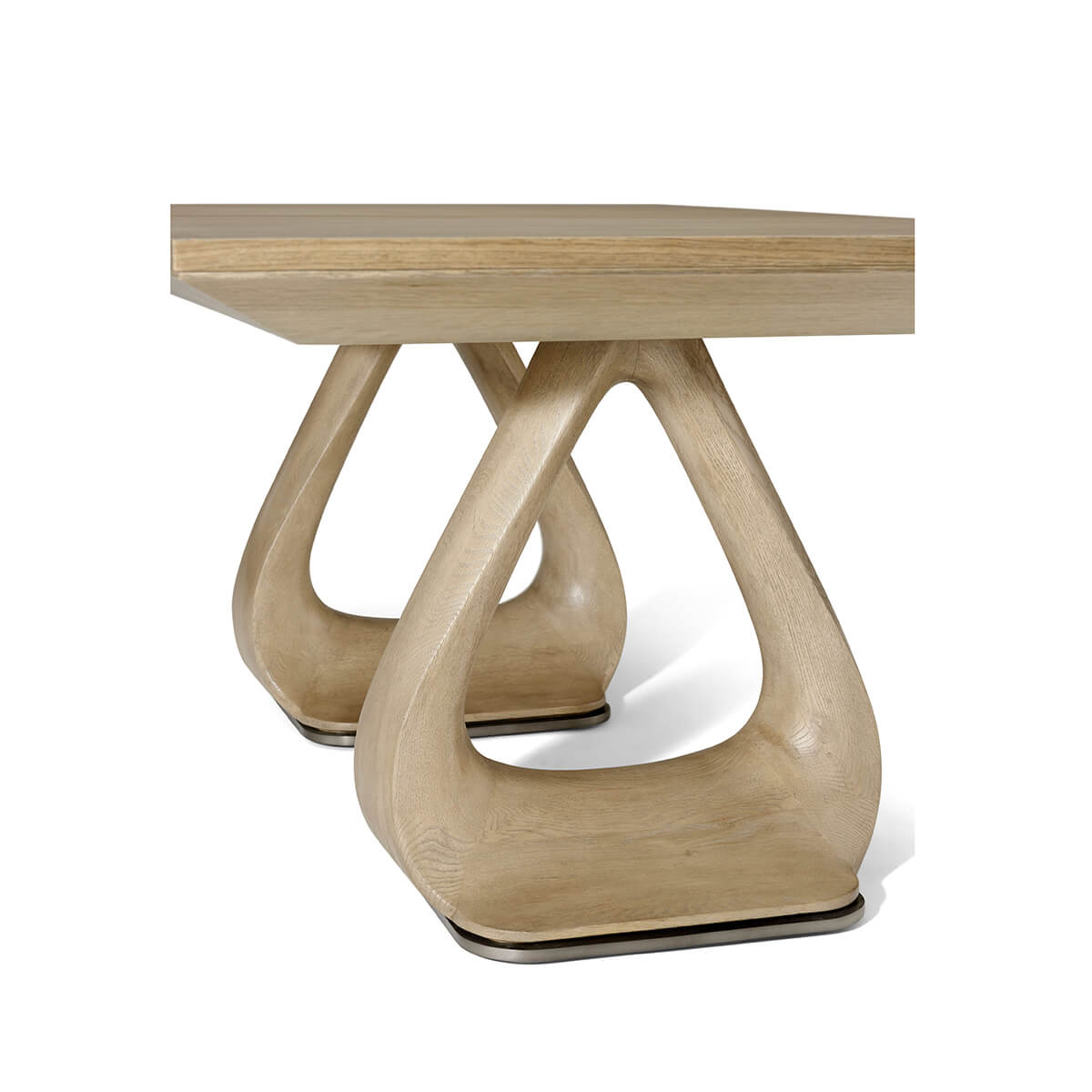 Double pedestal detail on oak extending dining table.