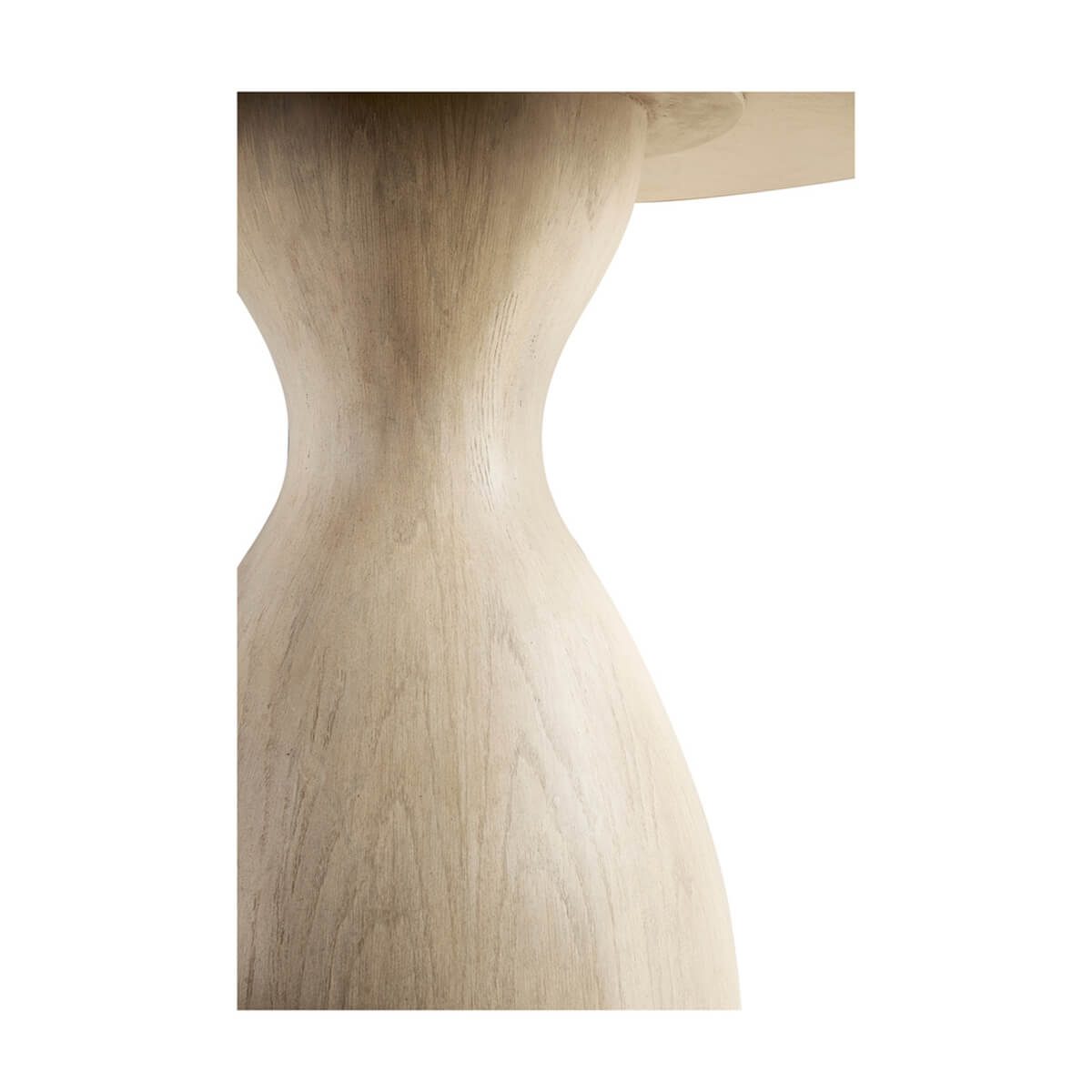 Close-up of oak table's pedestal base.