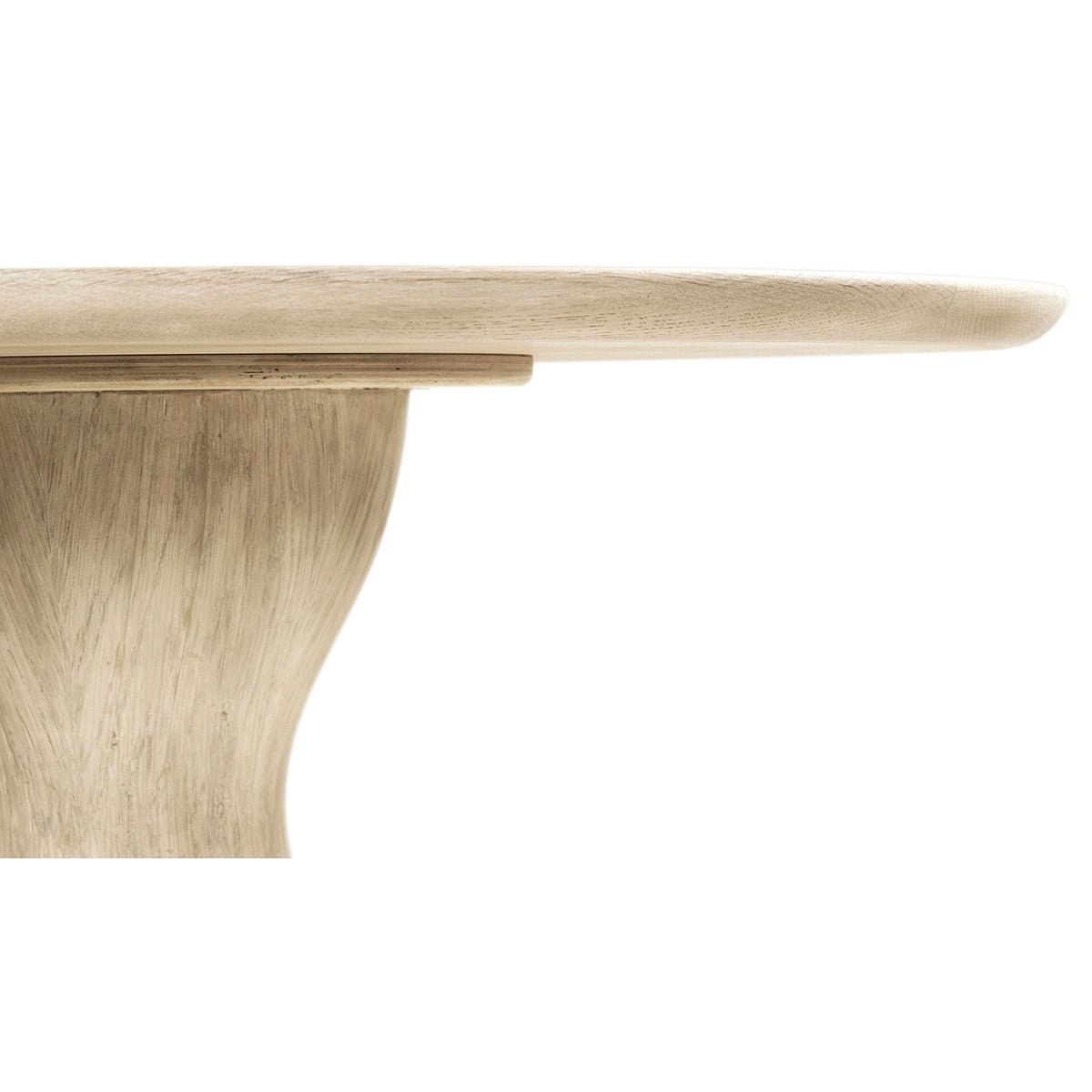 Underside view of table edge and base connection.
