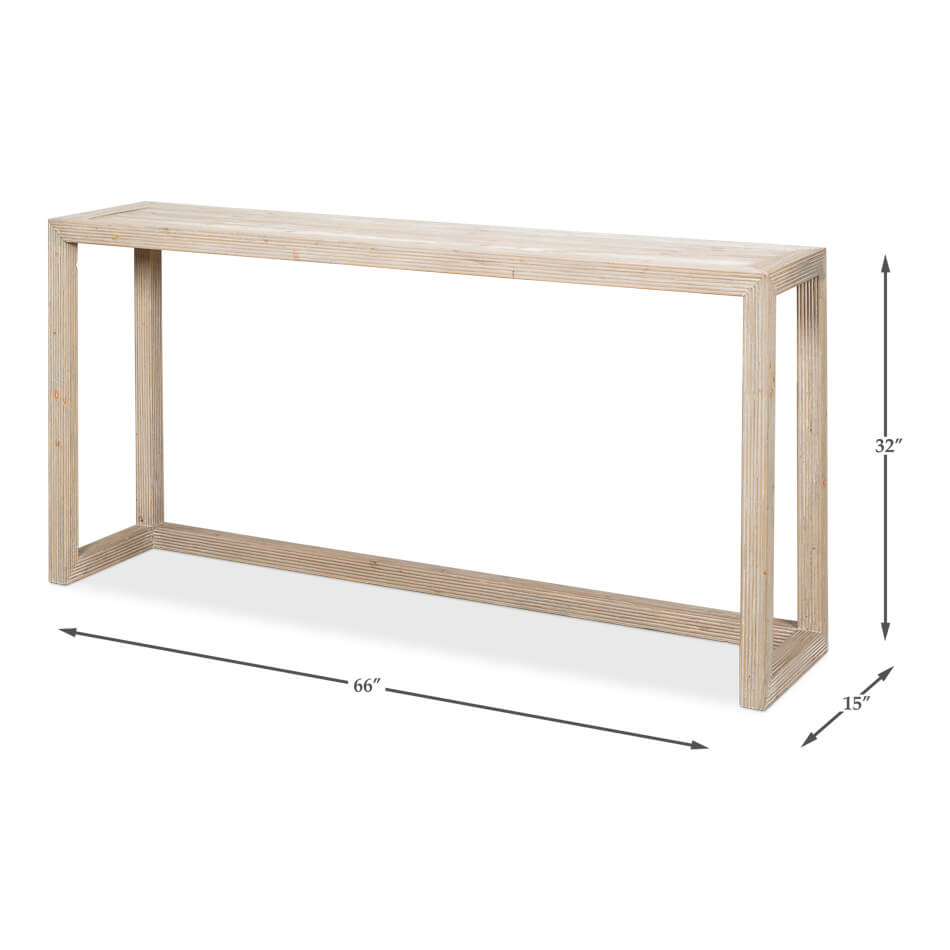 Dimensions and design of modern pine console table.