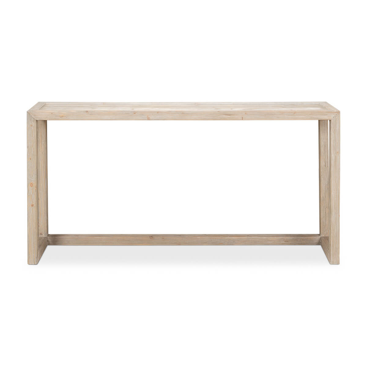 Full frontal view of console table, natural finish.