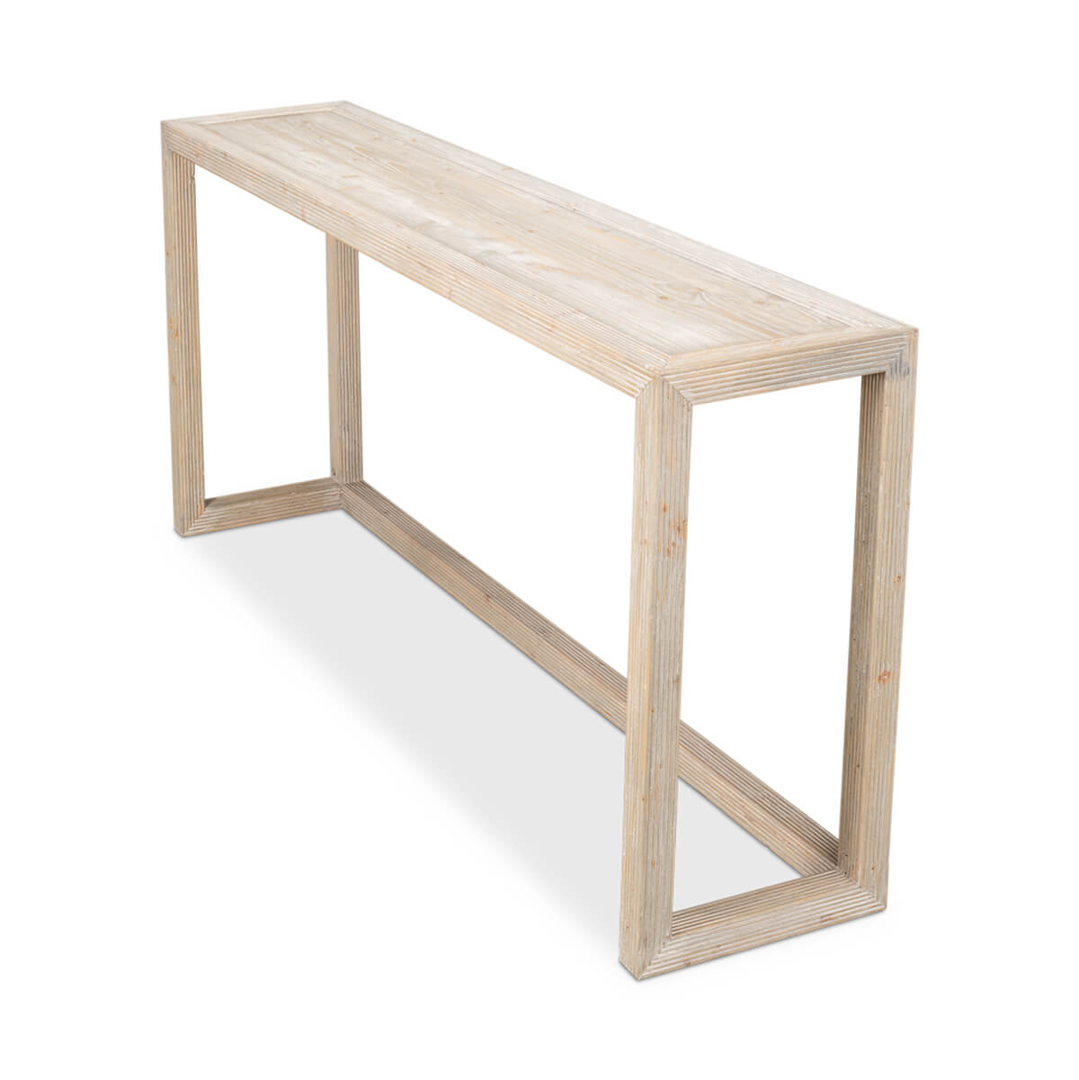 Angled side view of console table, contemporary style.
