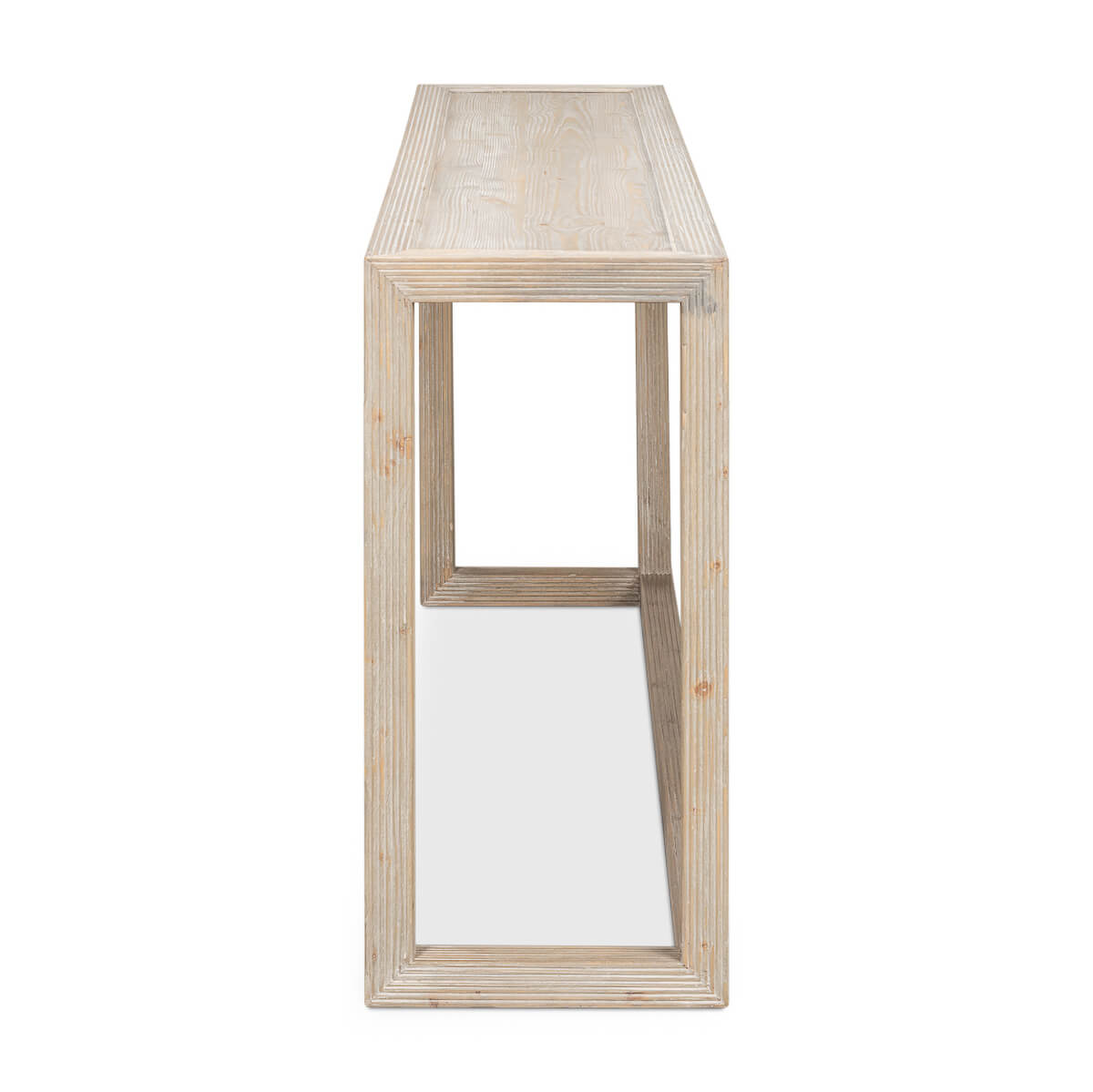 Side profile of console table, showing sleek lines.