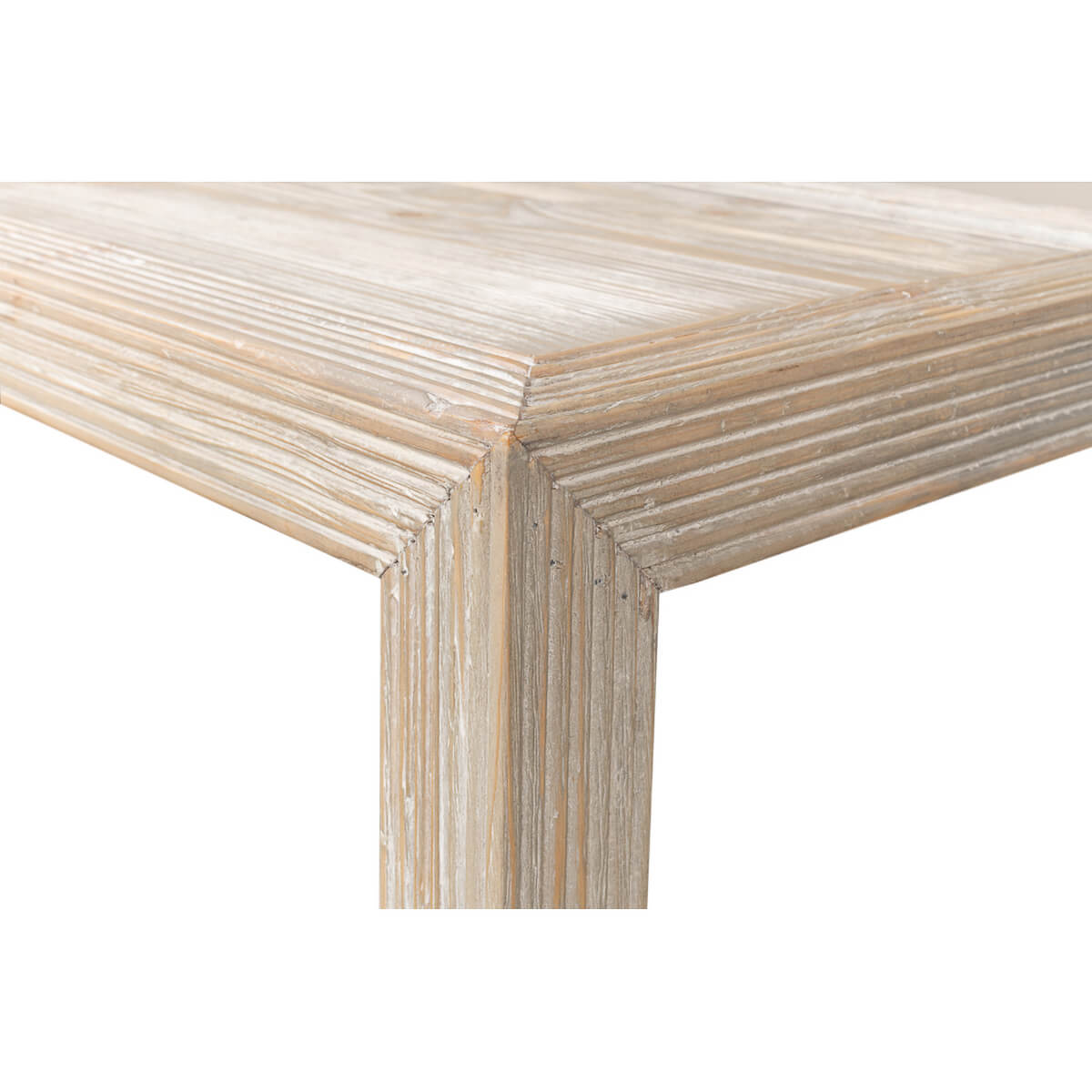 Corner detail of console table, highlighting craftsmanship.