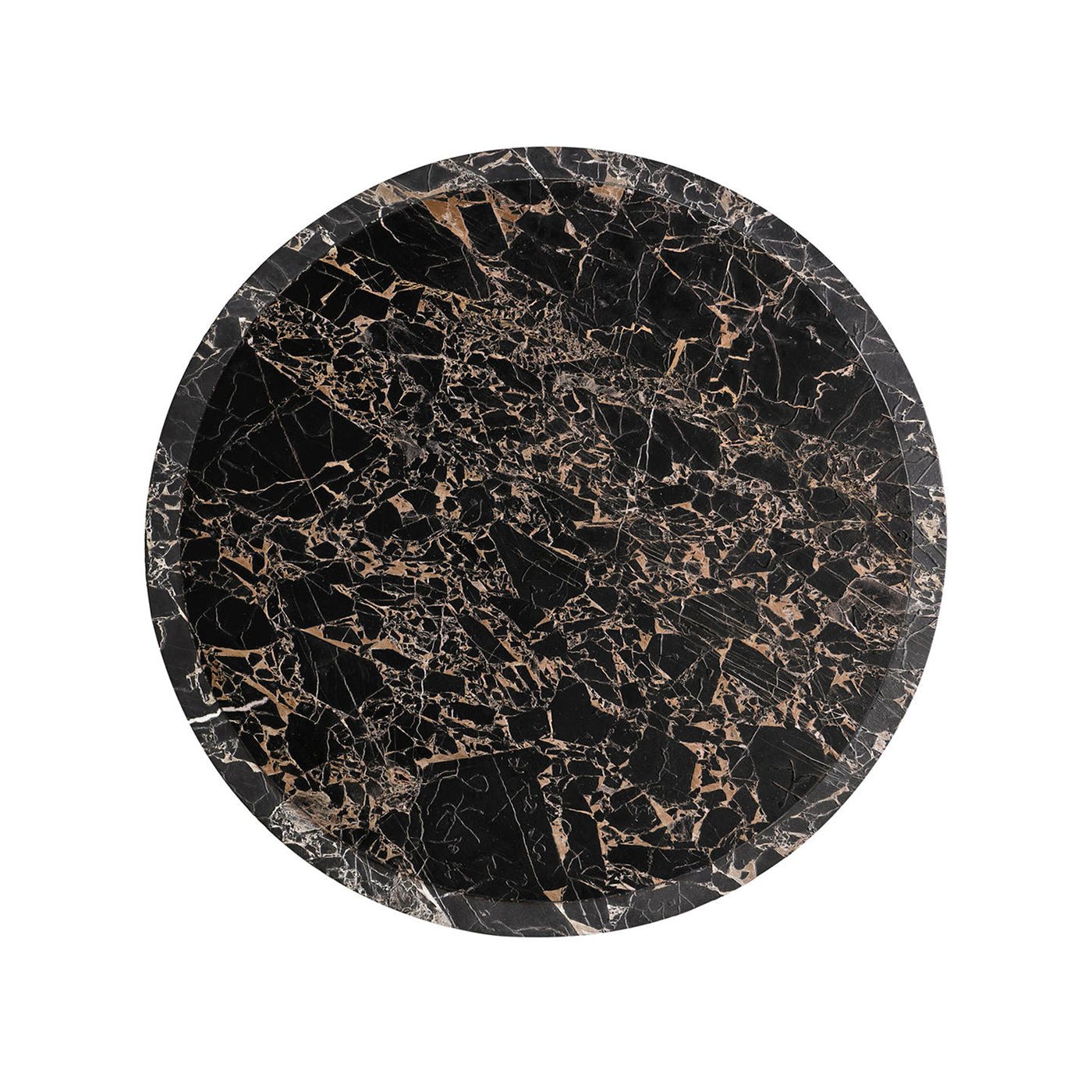 Top-down view of marble coffee table surface design.