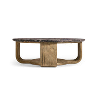 Organic marble coffee table, side profile with unique base.