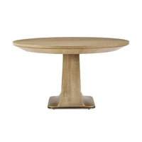Oak dining table, front view, pedestal base detail