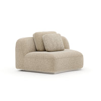 Wedge module in cream woven upholstery with two back pillows