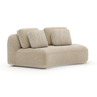 Right curved armless loveseat in cream woven upholstery, angled view