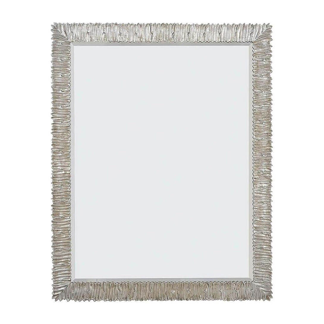 Silver gilt mirror with textured border, front view.