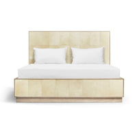 Organic modern king bed front view with bedding