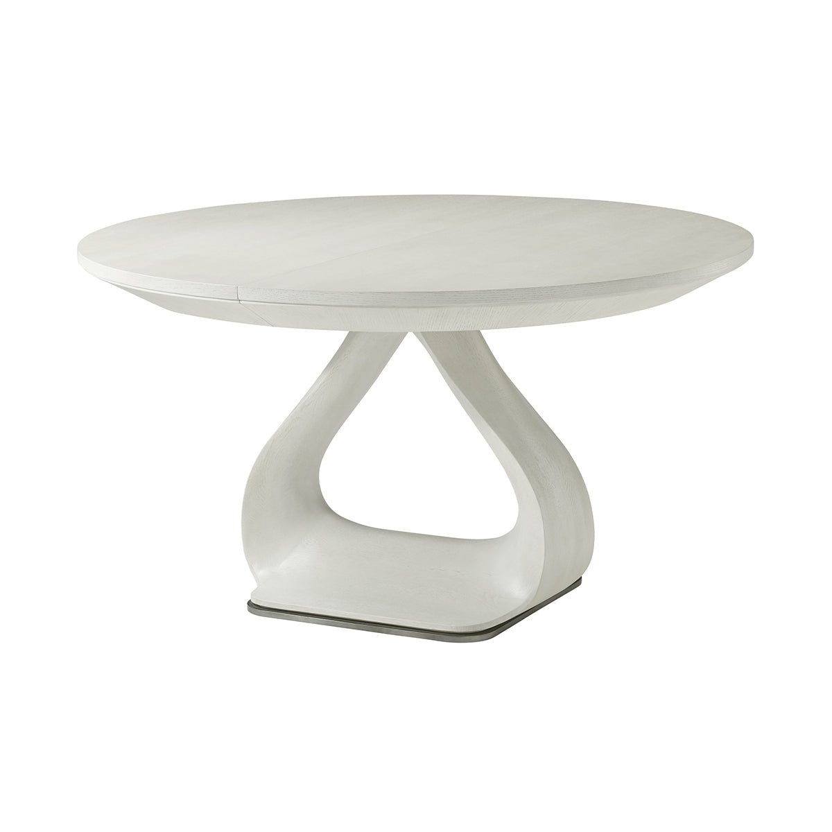 Angled view, round table, smooth white finish