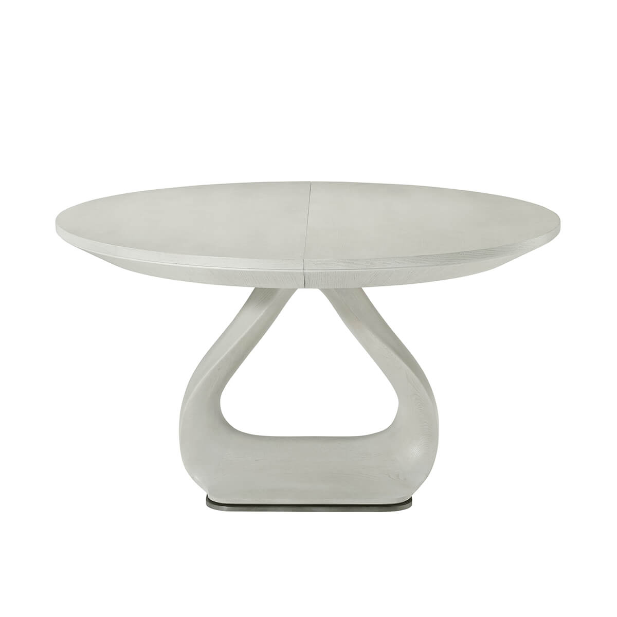 Side view, round extending table, sculptural pedestal base